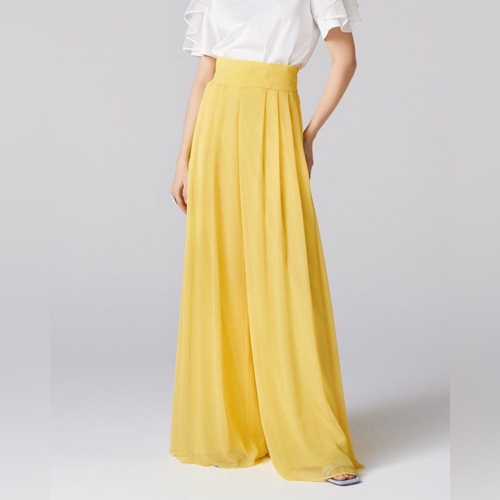 ADEAM Intermix “Parade” chiffon wide leg palazzo pants in dandelion yellow 8